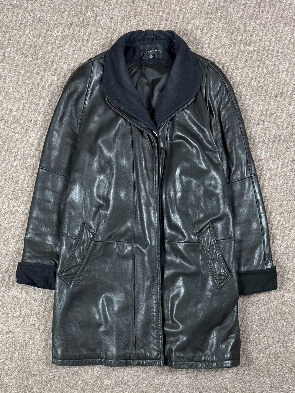 Vintage Gallery Black Genuine Leather‎ Mid Length Button Front Jacket Women’s XL